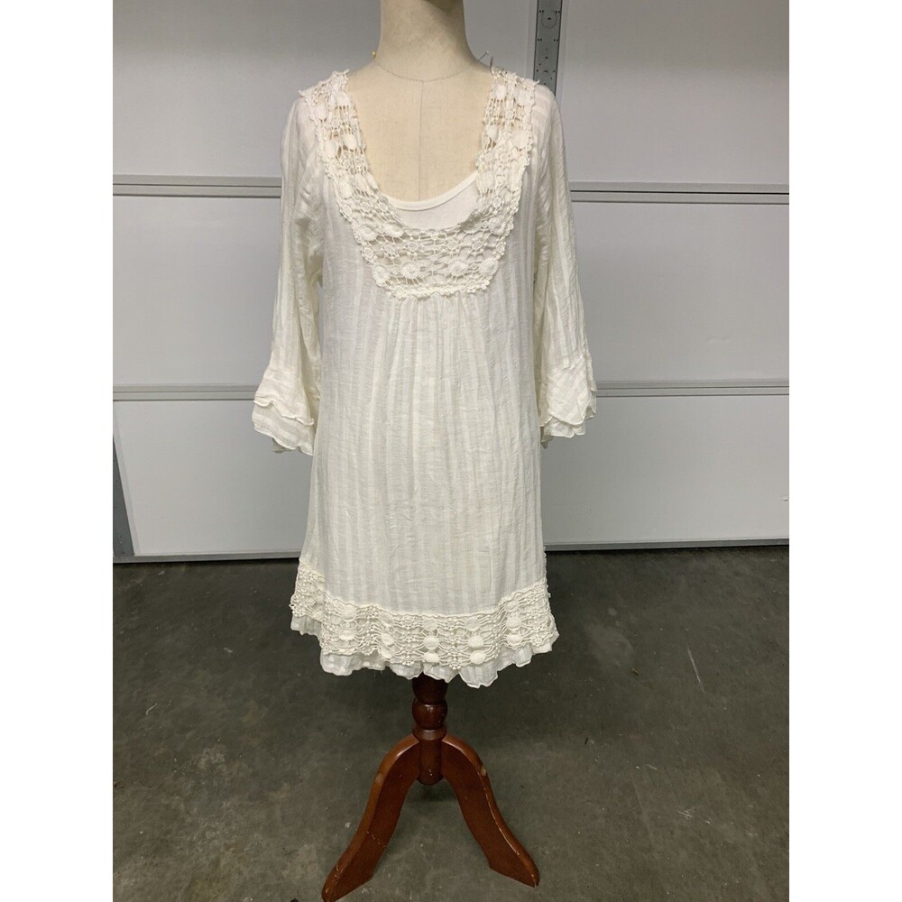 Urban Mango 2 Piece Ivory White Cotton Dress Slip Combo Boho Short Lace Detail M